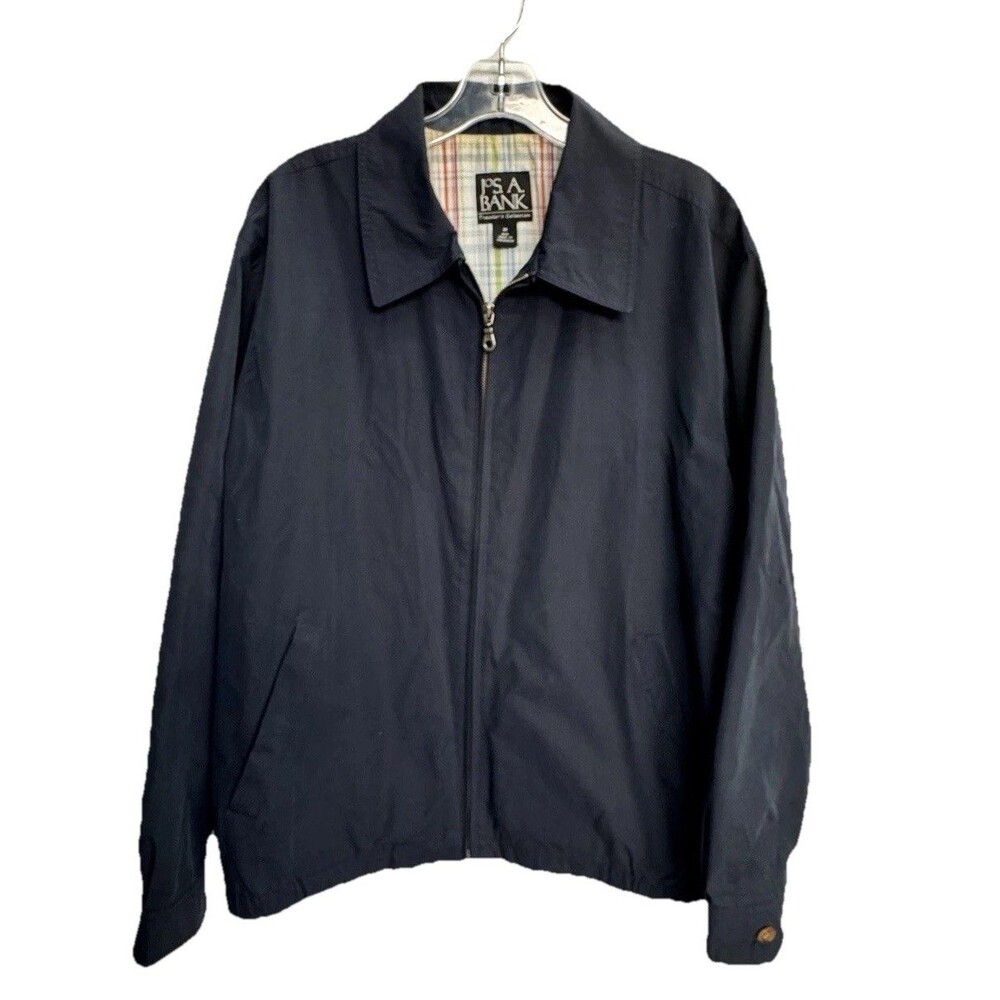 JOS A BANK Traveler's Collection Mens Large Full Zip Bomber Jacket Navy Blue M